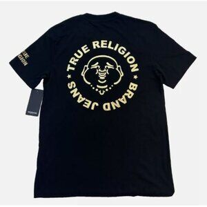 True Religion Stamp Foil SS Tee T-Shirt Size L 100% Cotton Crew Neck Jet Black